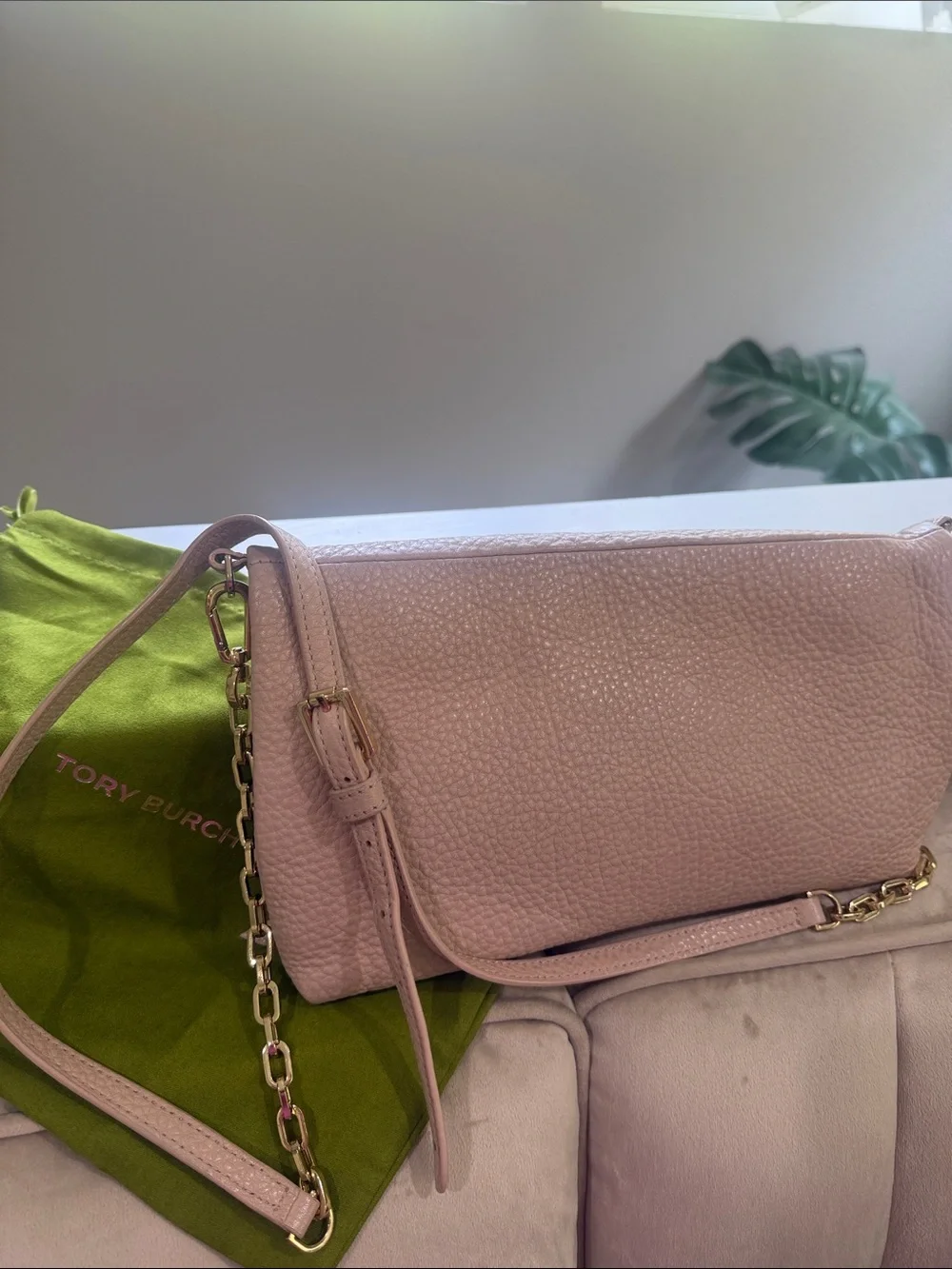 Tory Burch Blush Pebbled Leather Fold-Over Crossbody